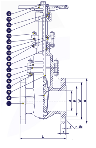 Sectional drawing — ANSI 150 cast iron flanged gate valve