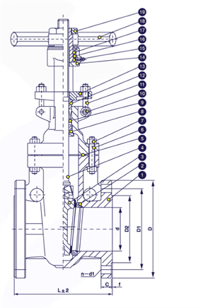 Gambar potongan &mdash; ANSI 150 cast steel gate valve