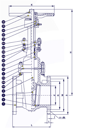 Gambar potongan &mdash; ANSI 150 cast steel gate valve