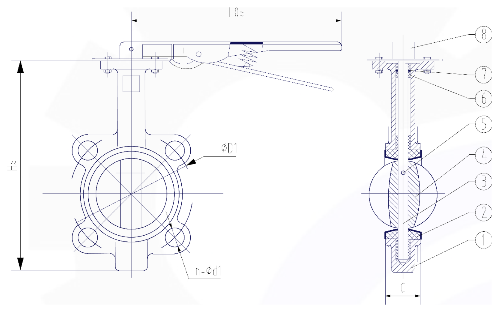 Gambar potongan Butterfly Valve Wafer Ductile Iron