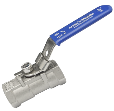 One-piece ball valve end-on into the threaded port, showing the reduced bore