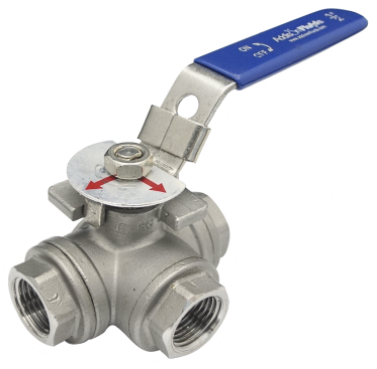 Ball valve 3-way L-port SS316 dengan tiga port