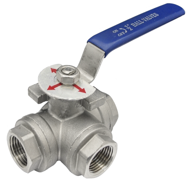 Ball valve 3-way T-port SS316 dengan tiga port