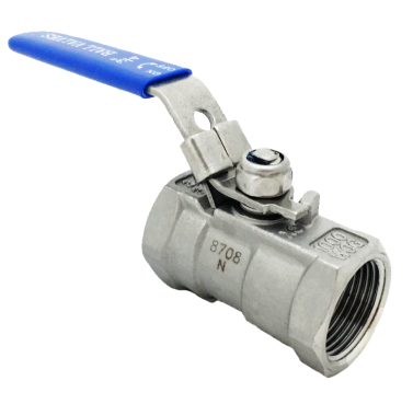 One-piece ball valve with the lever turned to the closed position