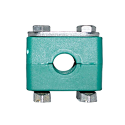 Assembled green polypropylene Tubeclo pipe clamp
