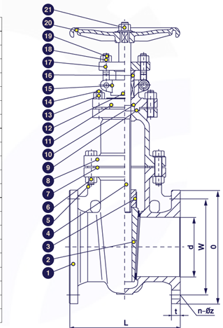 Sectional drawing &mdash; JIS 10K cast iron gate valve