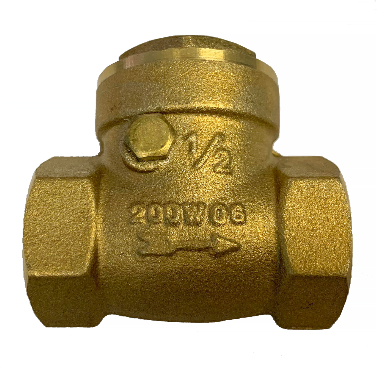 Brass swing check valve - 200 WOG marking and flow arrow cast into the body