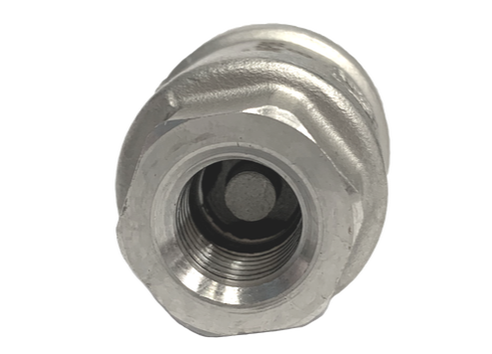 Spring check valve &mdash; end view, disc and thread