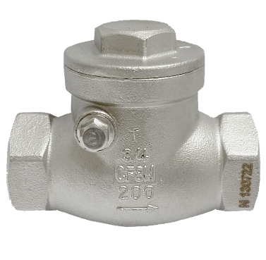 Swing check valve SS316 berulir - tulisan CF8M 200 dan heat number yang tercor pada bodinya