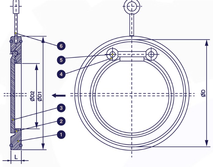 Sectional drawing &mdash; Single Plate Check Valve