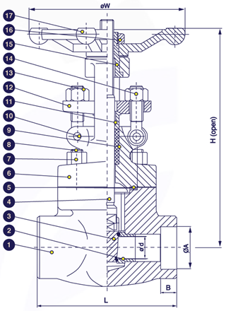 Sectional drawing &mdash; socket weld forged steel gate valve